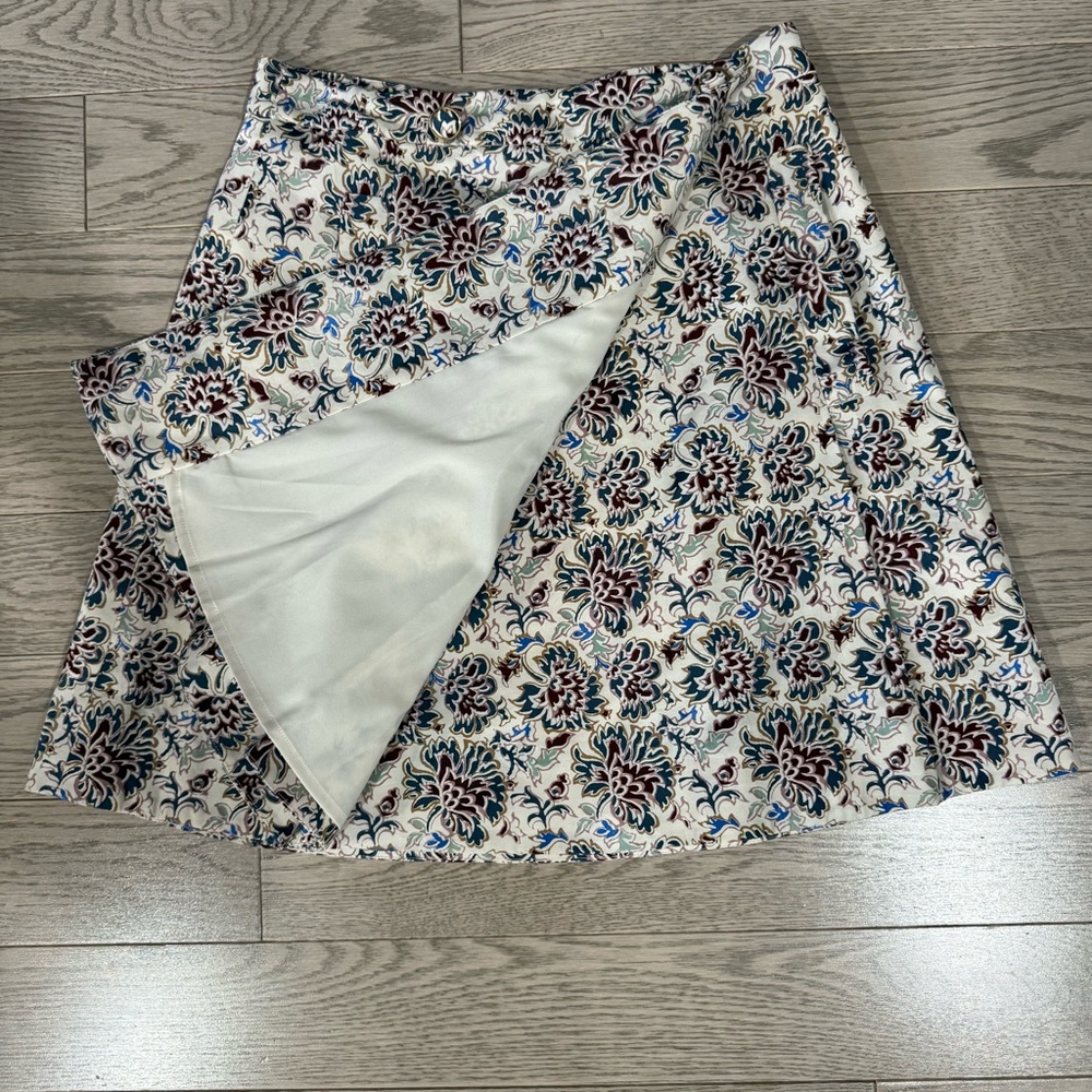 Tory Burch Floral A-Line Skirt in Cream and Brown with pockets - Picture 3 of 11